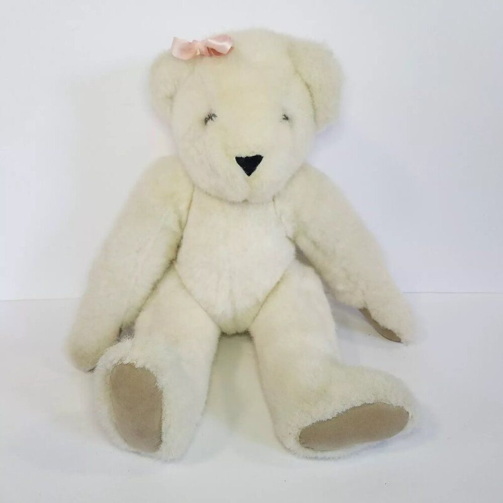 Vintage The Vermont Teddy Bear Co. 1991 Articulated Jointed White Teddy Bear 16"